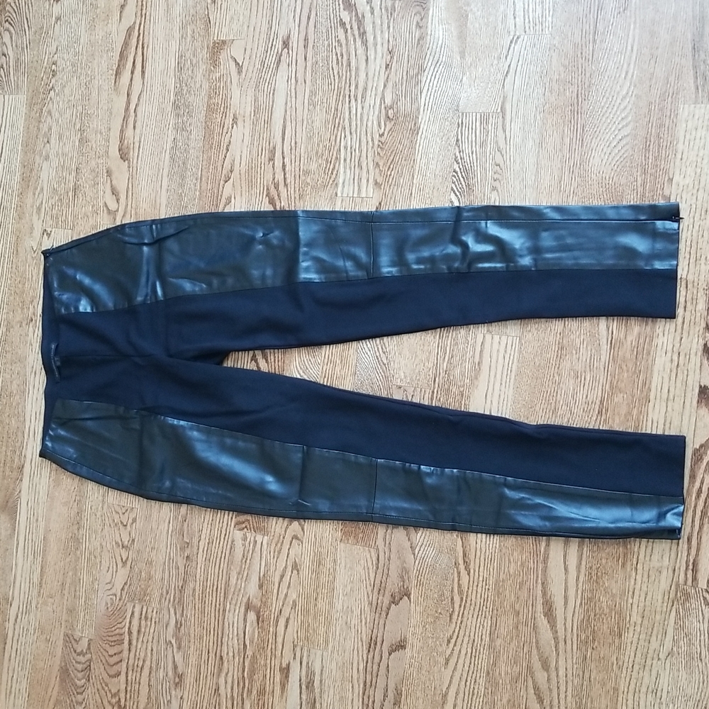 (S) Katherine Barclay Skinny Fit Rayon Blend Pants with Faux Leather Side Stripe